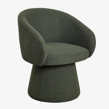 Pacote De 2 Cadeiras De Jantar Giratórias Estofadas Flavian Com Braços Bouclé Verde Army - Sklum