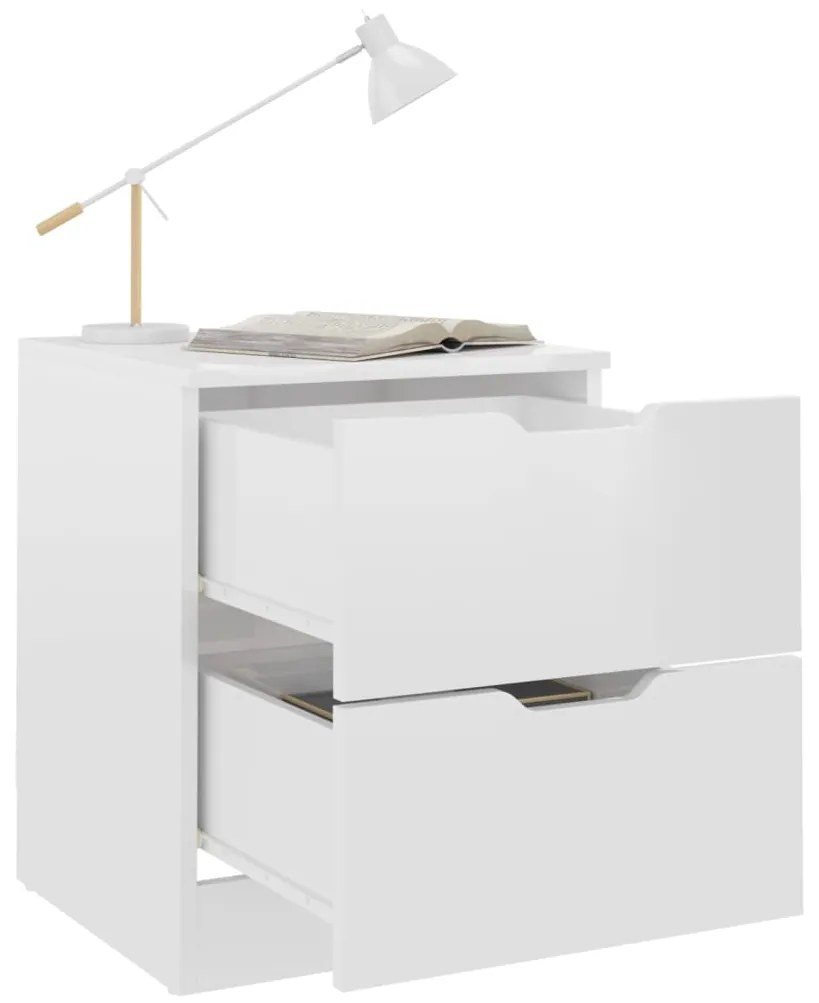 Mesas cabeceira 2 pcs 40x40x50 cm contraplacado branco brilhante