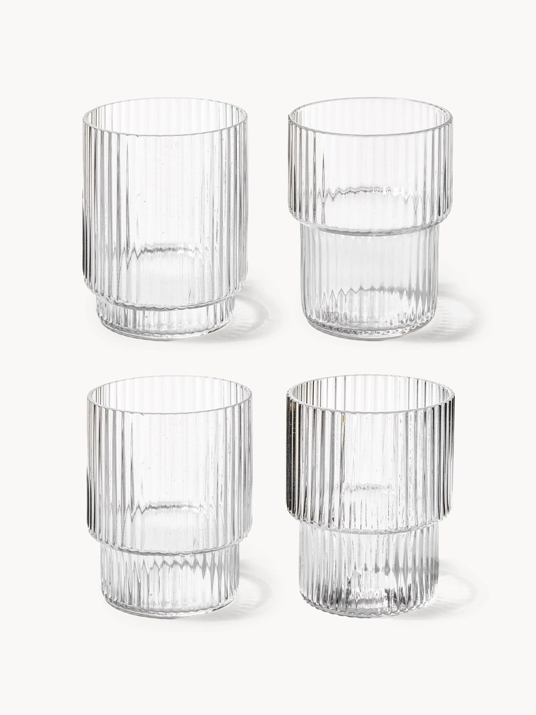 Mouth-blown Tumblers Ripple with Groove Relief, Set of 4