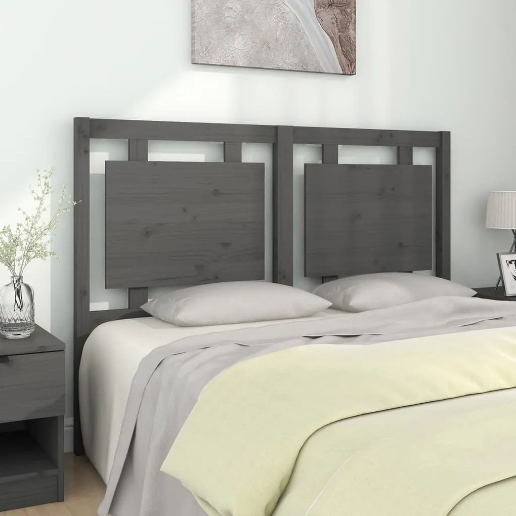vidaXL Cabeceira de cama 140,5x4x100 cm pinho maciço cinzento