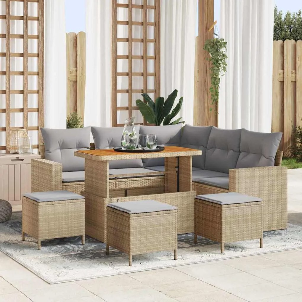 Conjunto de Sofás de Jardim vidaXL de 9 Peças com Almofadas Bege Ratta