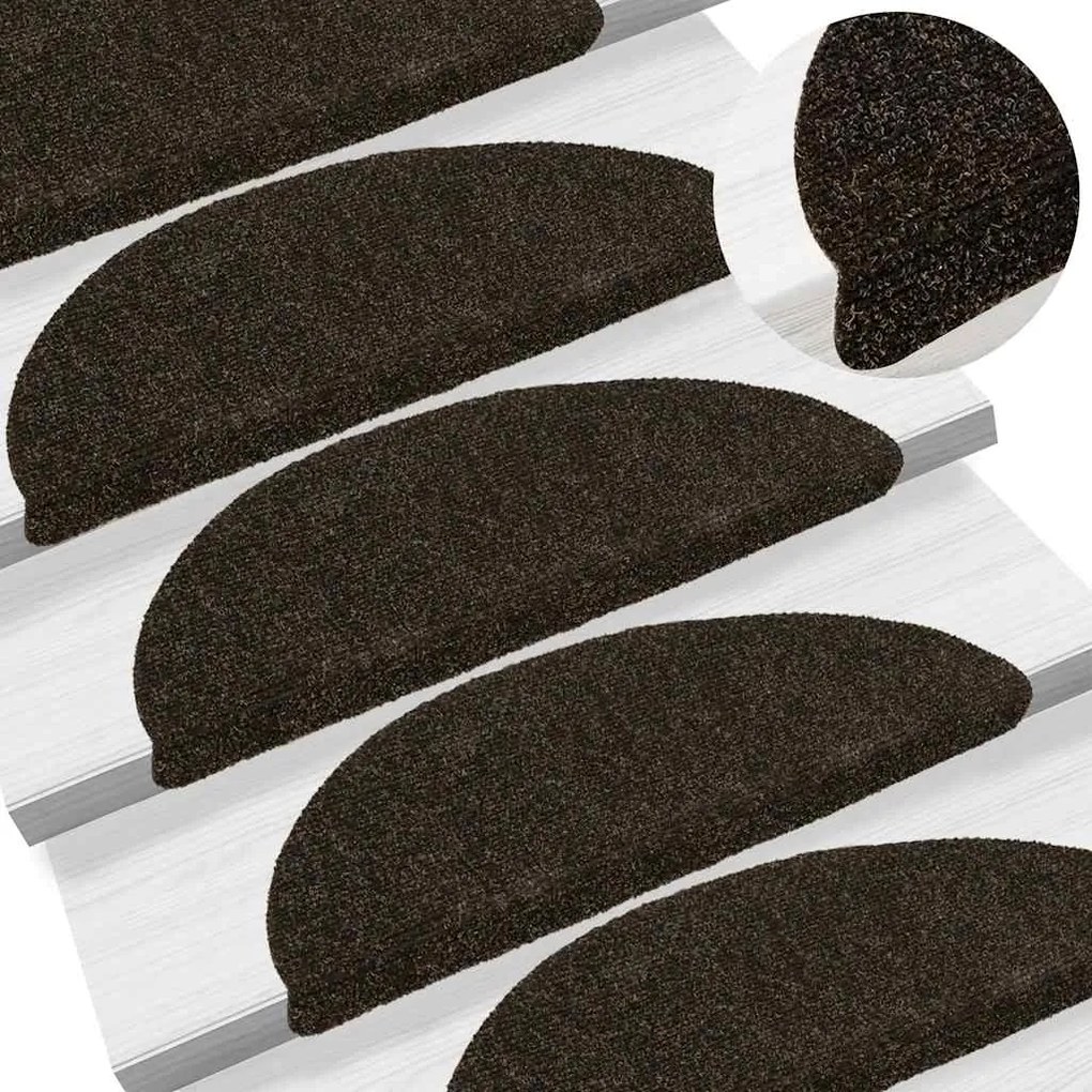 vidaXL Tapetes escada autoadesivos 10 pcs 56x17x3 cm castanho-escuro