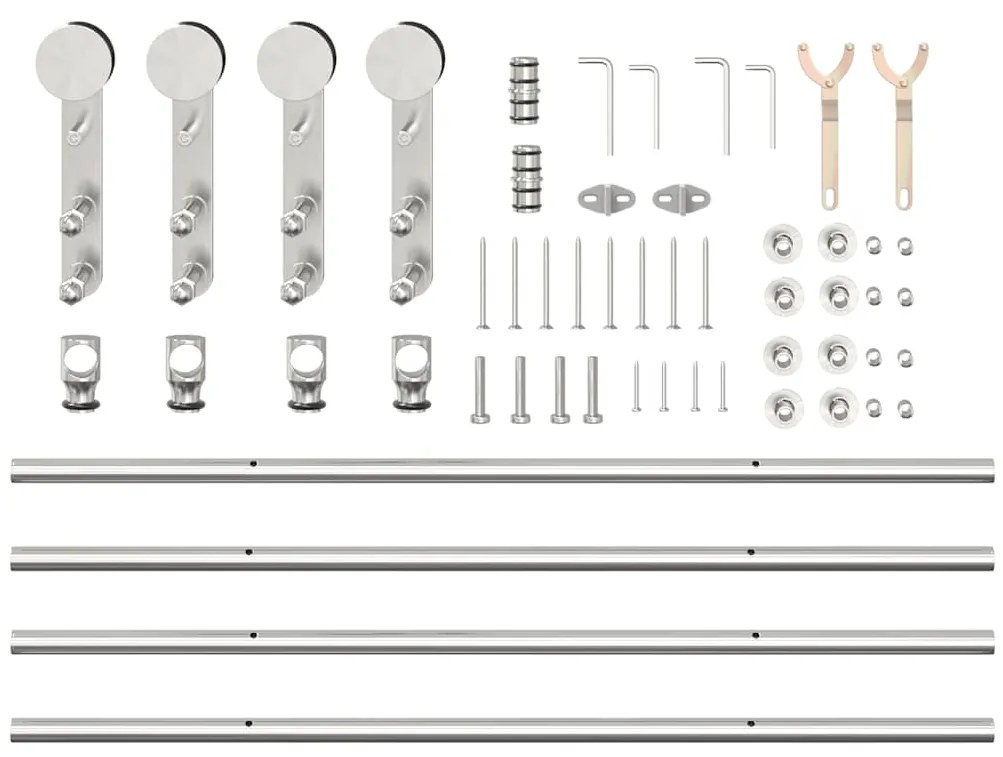 Kit ferragens p/ porta deslizante 183cm aço inoxidável prateado