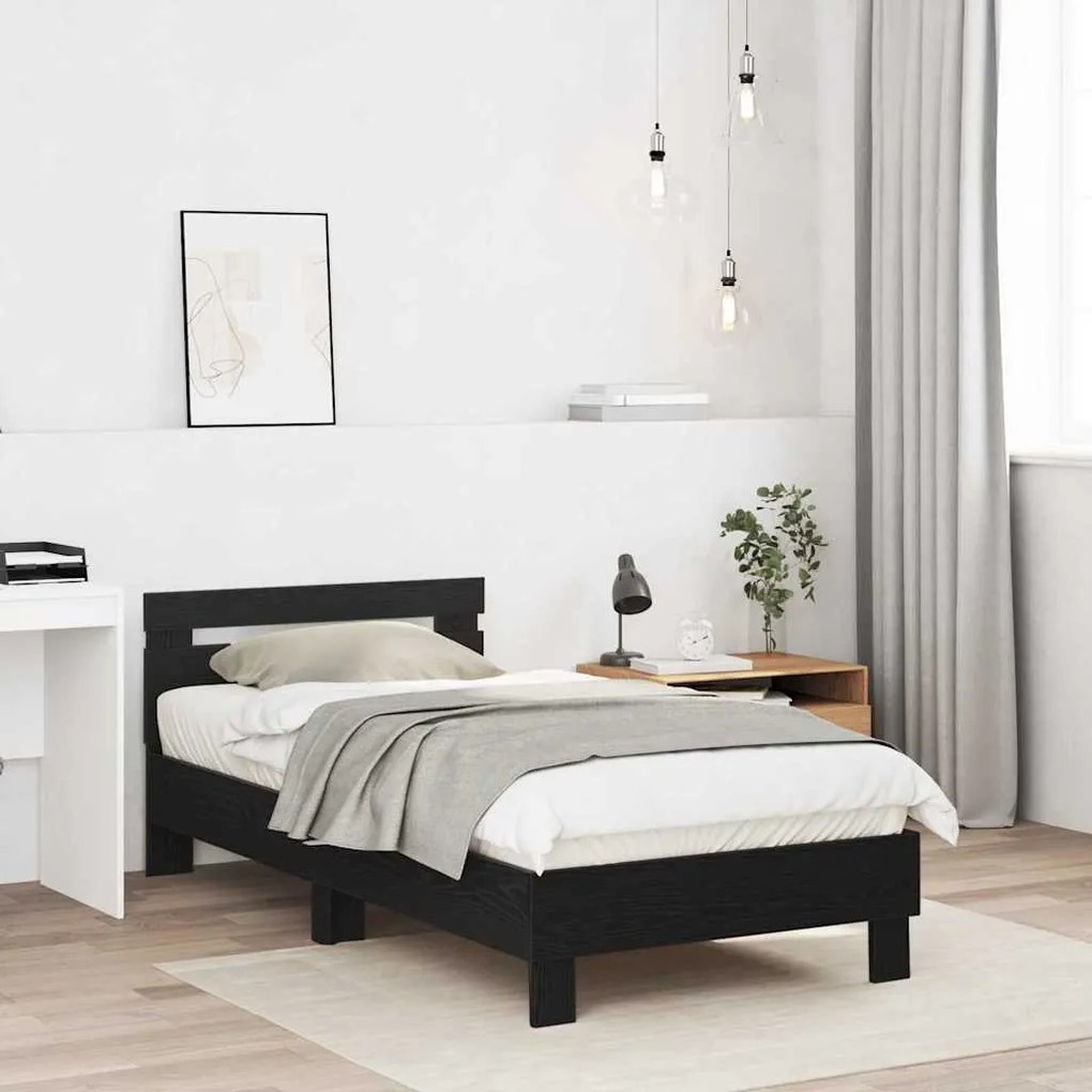 Cama da – Carvalho Preto, 90x190 cm, feita de madeira engenheirada.