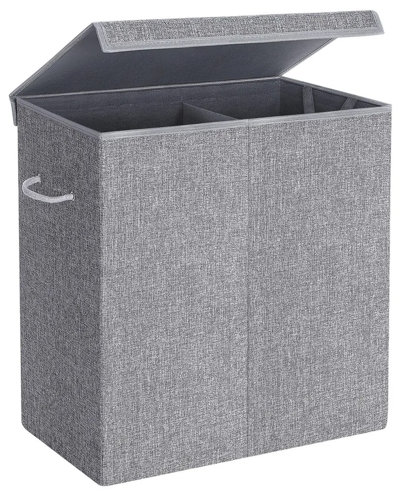 Cesto de roupa suja SONGMICS 142L, cesto de roupa suja de tecido Linenette, cesto de roupa dividido com tampa magnética e alças, dobrável, com forro removível, cinza LCB02G