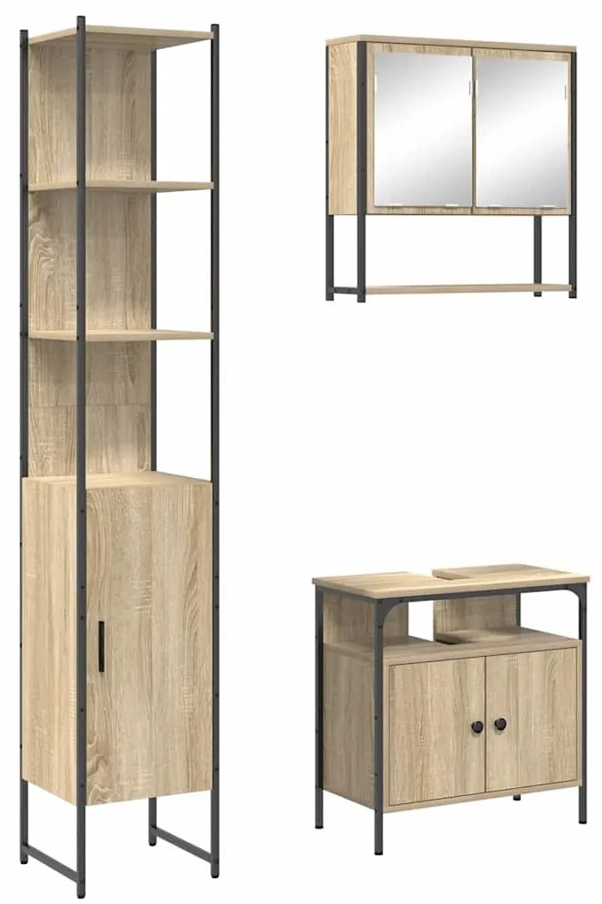 Conjunto de Móveis para Banheiro 3 pcs Carvalho sonoma
