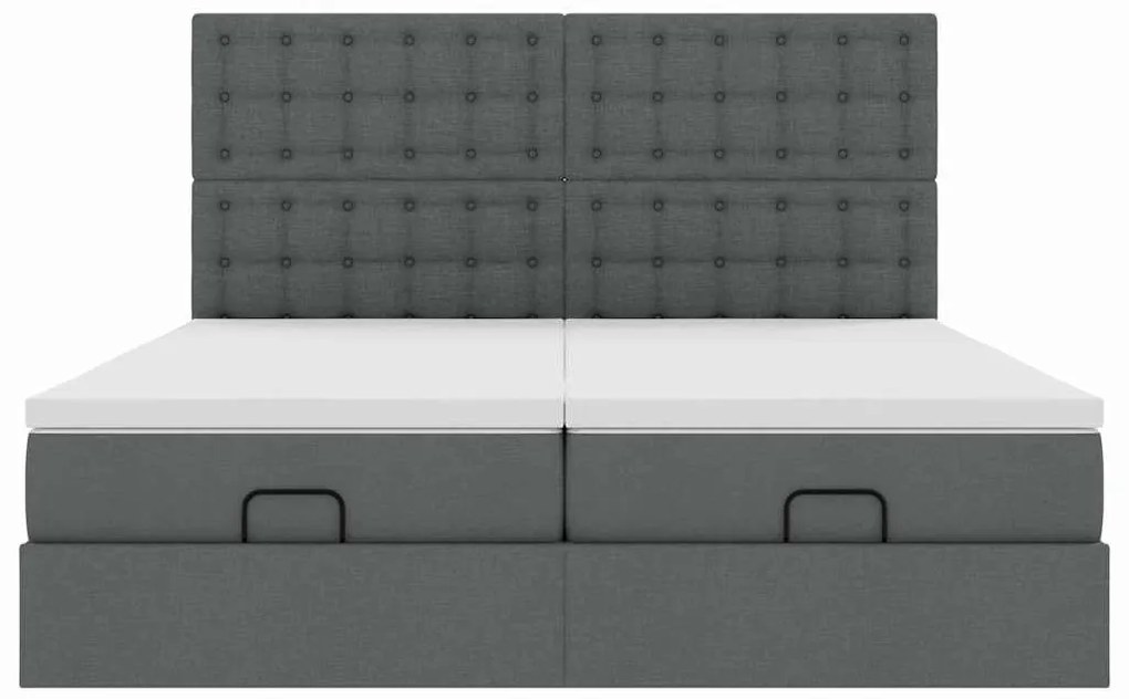 Estrutura de cama otomana com colchões tecido cinzento escuro