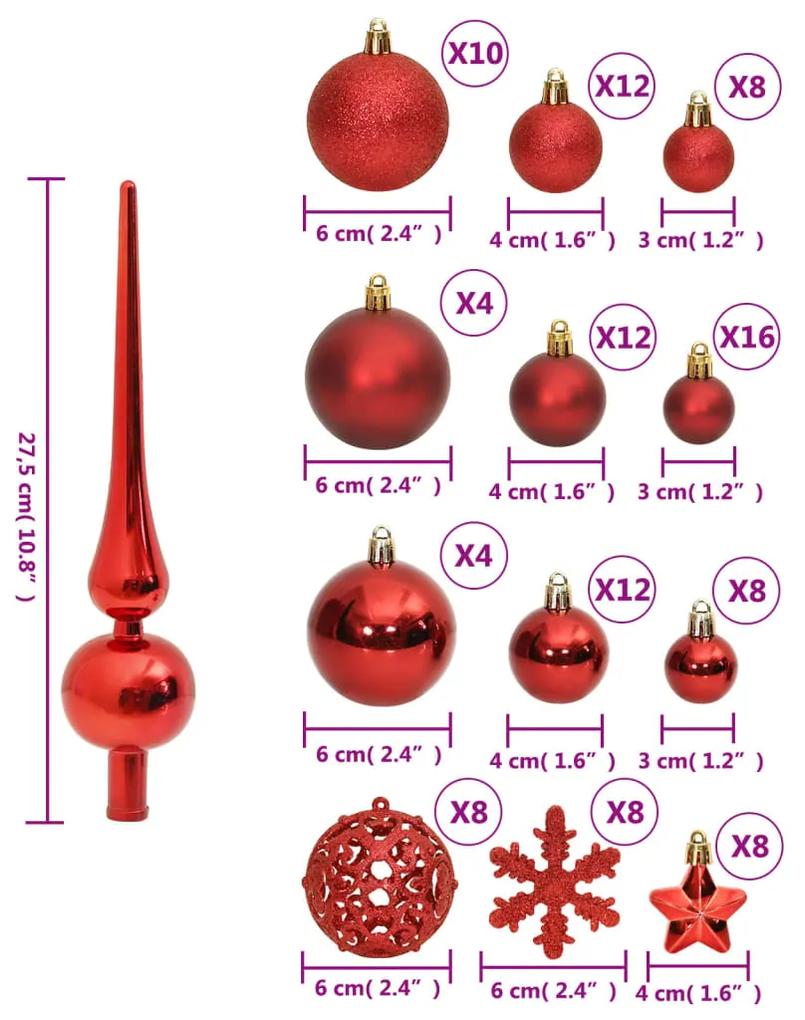 111 pcs conjunto de enfeites de Natal poliestireno vermelho