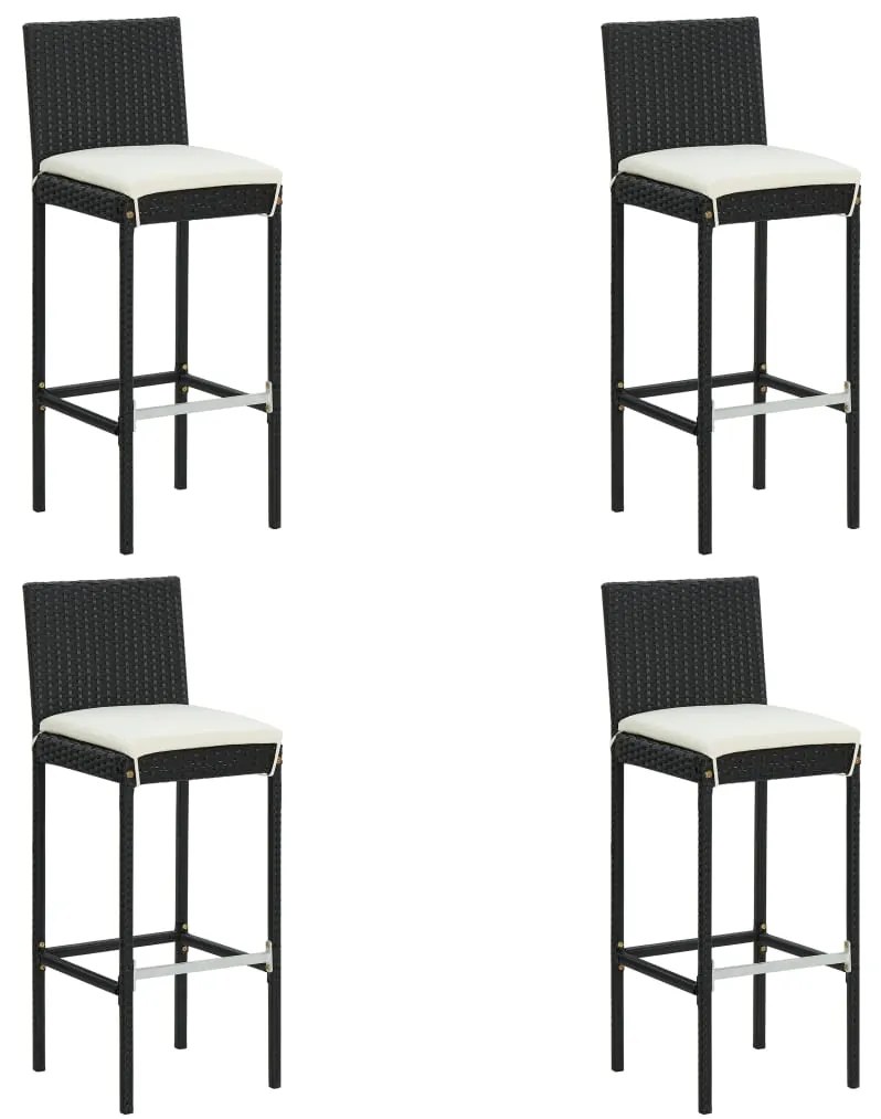 vidaXL Bancos de bar com almofadões para jardim 4 pcs vime PE preto