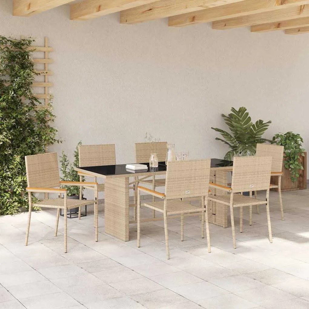 Conjunto de Jantar de Jardim de 7 Peças Bege em Poli Rattan