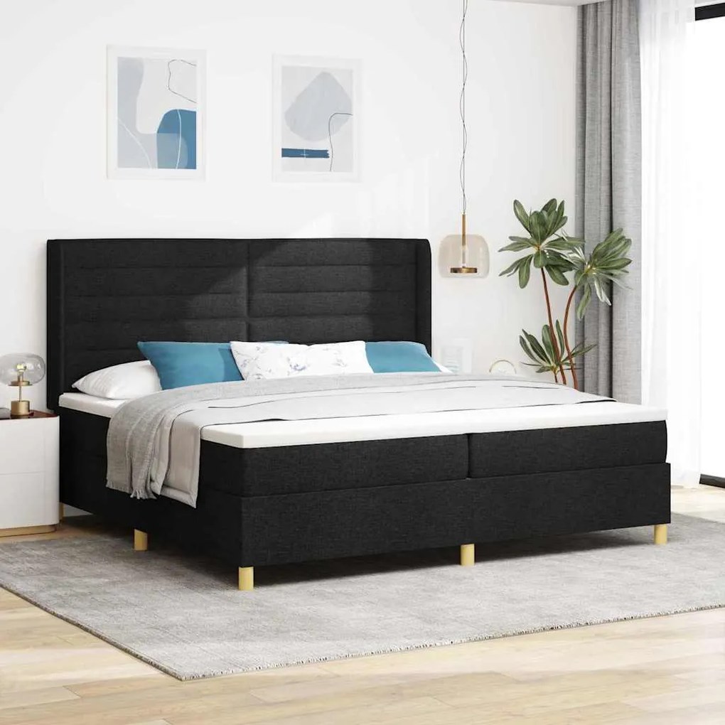vidaXL Cama Box com colchão com cabeceira Preto 200 x 200 cm tecido