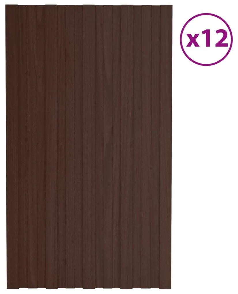 Painéis de telhado 12 pcs 80x45 cm aço galvanizado castanho