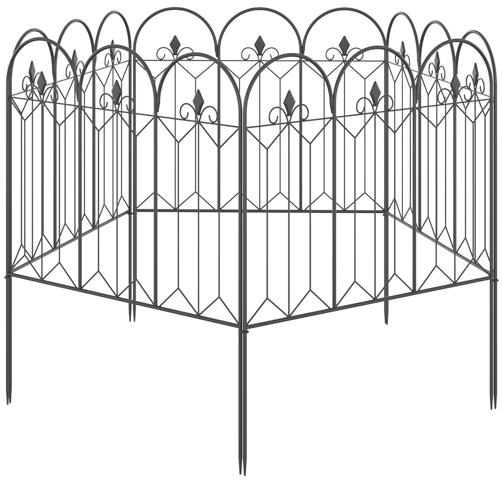 Cercas de Jardim 305x79,5 cm Conjunto de 5 Cercas Decorativas para Jardim de Metal Barreira para Animais para Pátio Preto