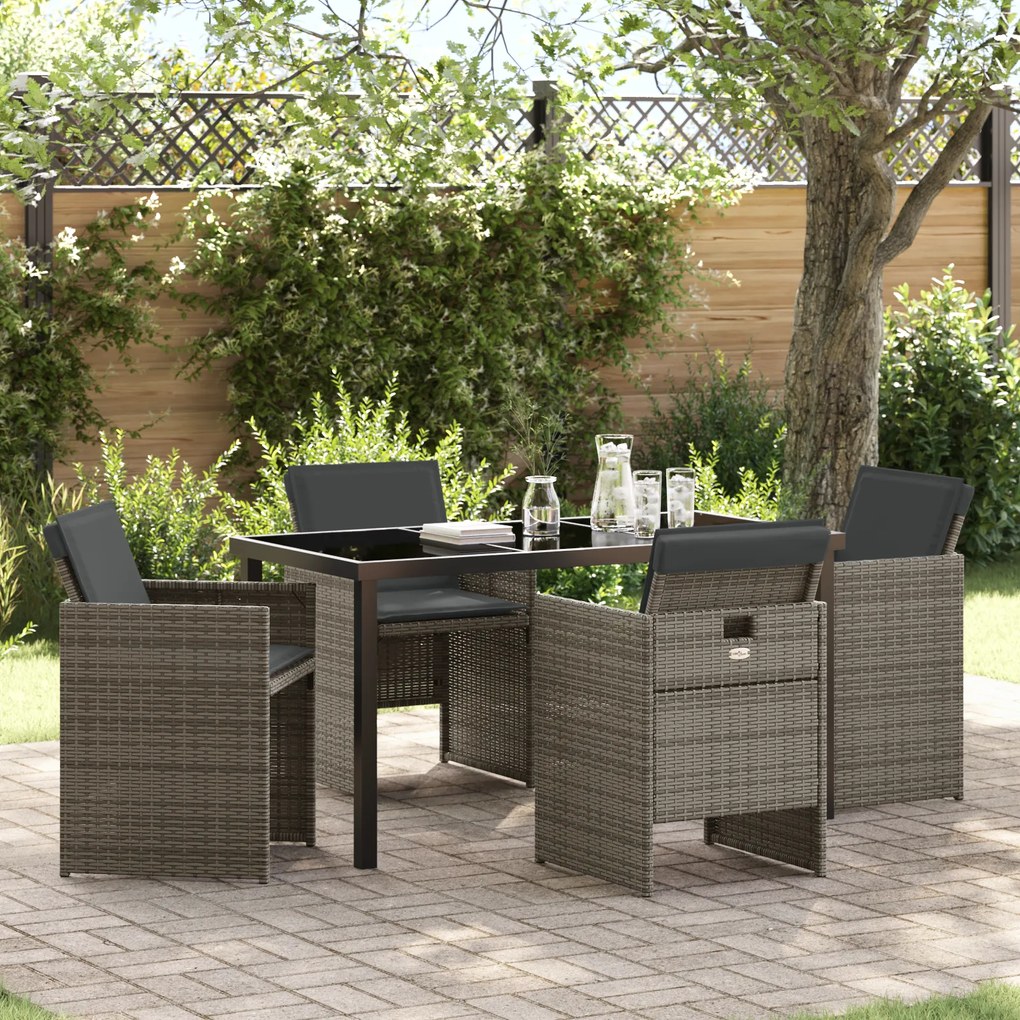 Conjunto de Jantar de Jardim vidaXL com Almofadas Cinza Polirattan de 5 Peças