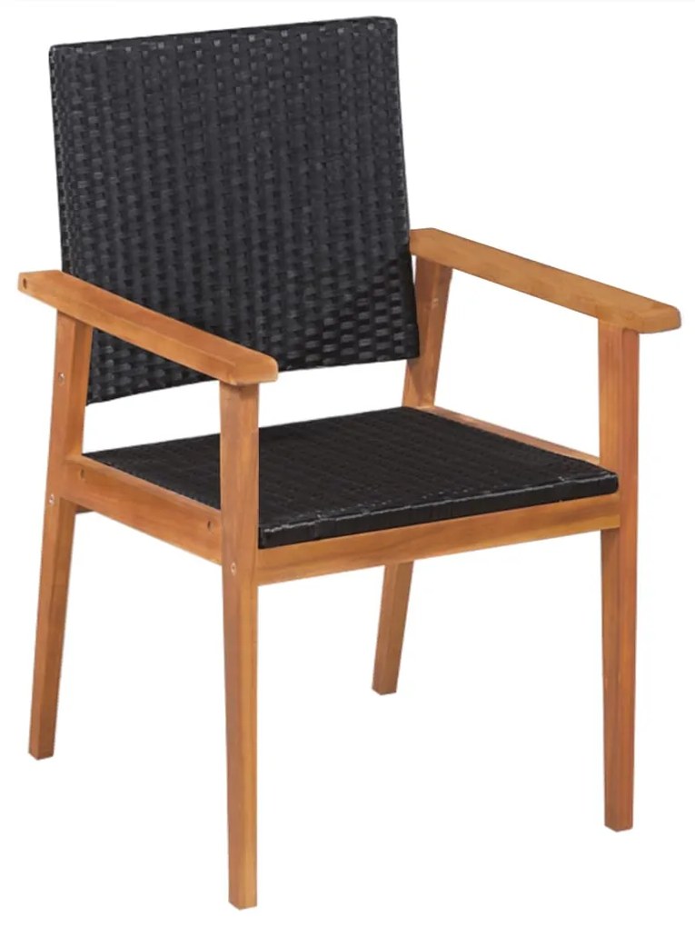 7 pcs conjunto de jantar para jardim vime PE preto e castanho