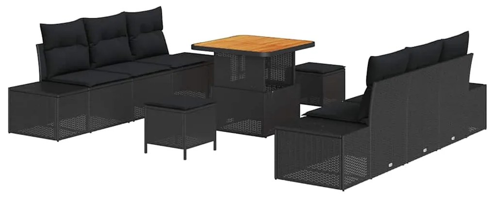 Conjunto de Sofás de Jardim vidaXL de 9 Peças com Almofadas Preto Vime