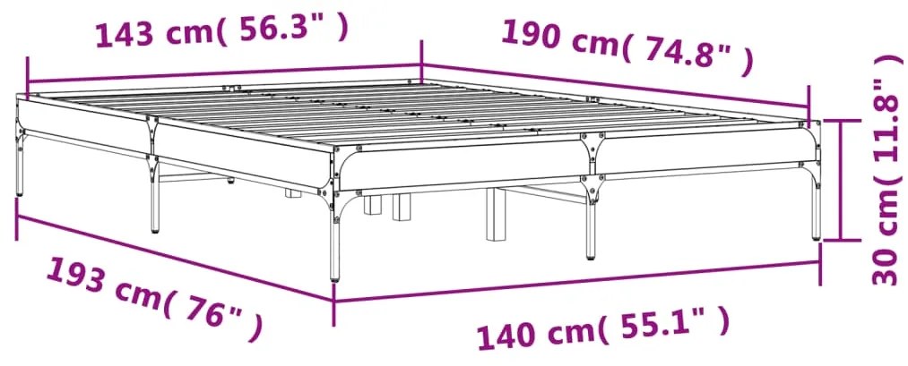 Estrutura de cama 140x190 cm derivados de madeira/metal preto