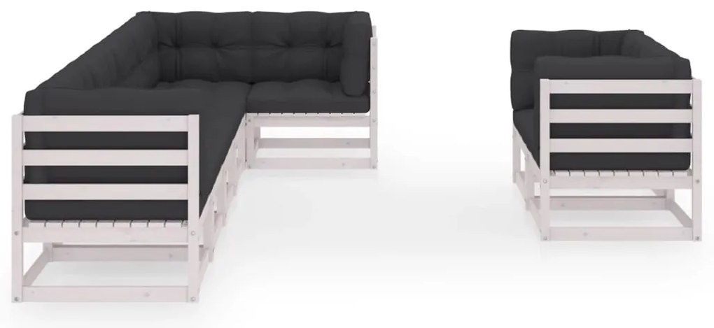 8 pcs conjunto lounge de jardim c/ almofadões pinho maciço