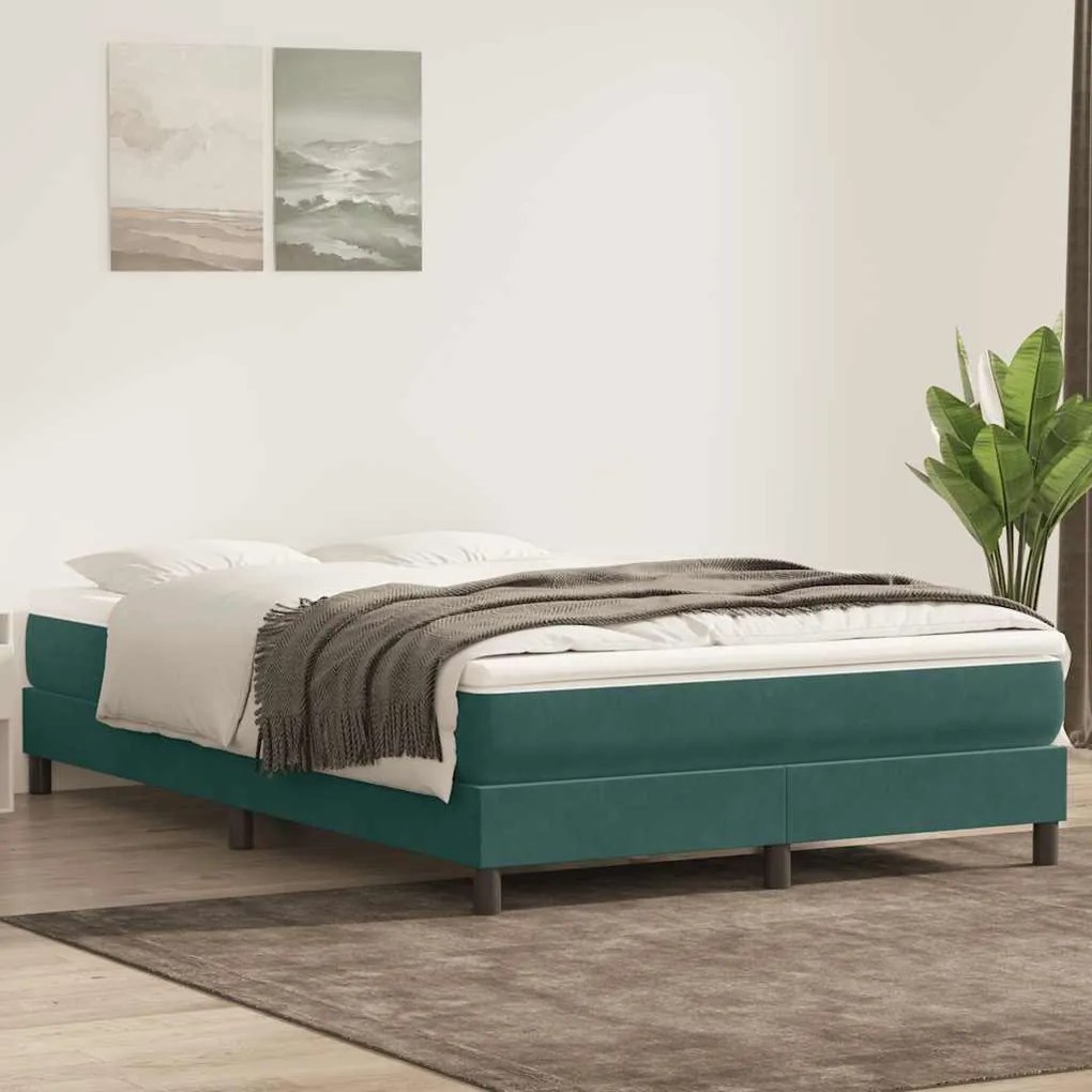 Box Cama de Molas sem Colchão Verde Escuro 140x210 cm Veludo