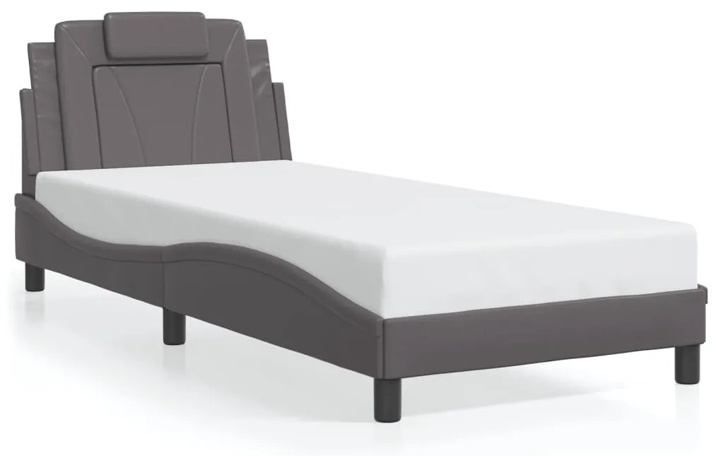 Estrutura cama c/ luzes LED 90x190 cm couro artificial cinzento