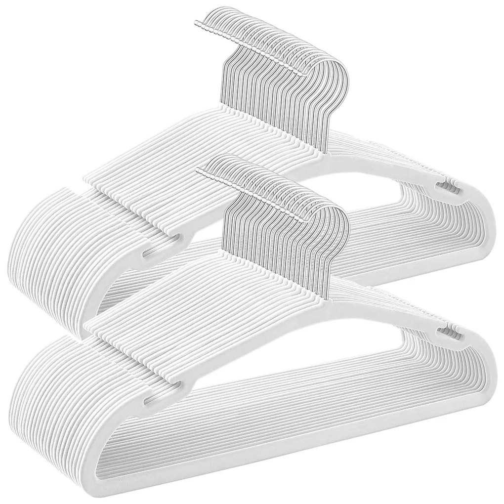 Conjunto de 50 cabides de veludo 43 x 21 cm branco