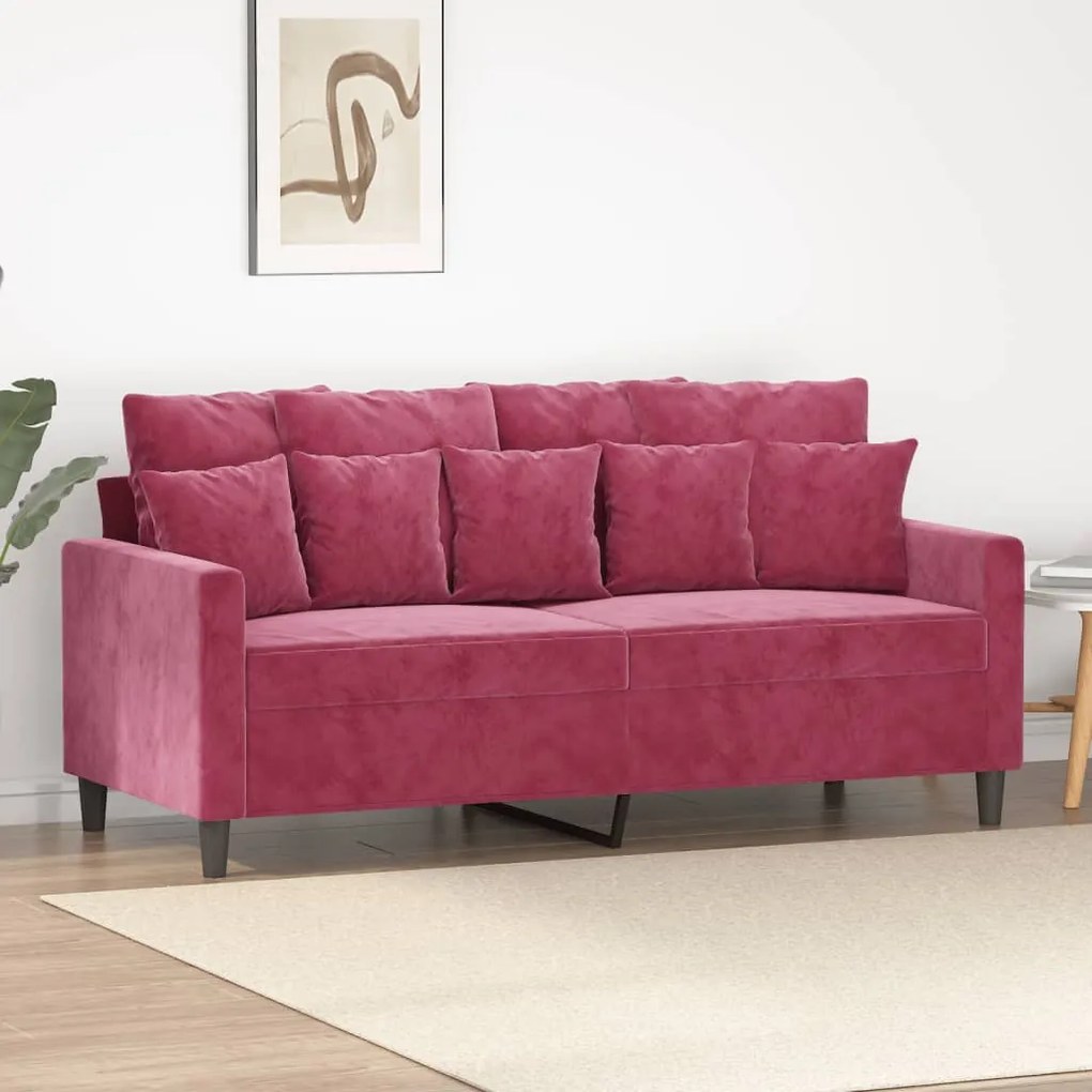 Sofá de 2 lugares veludo 140 cm vermelho tinto