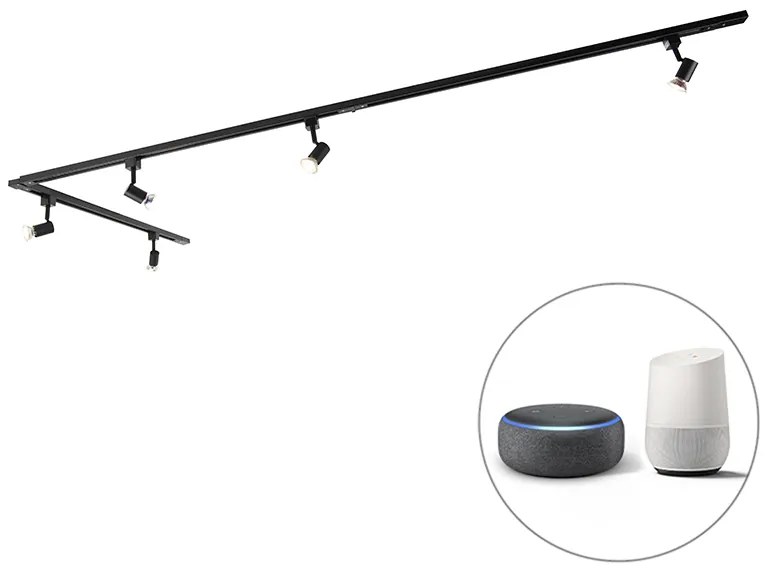 LED Sistema de iluminação de trilho inteligente preto monofásico 5 luzes com Wi-Fi GU10 - Iconic Jeany Moderno