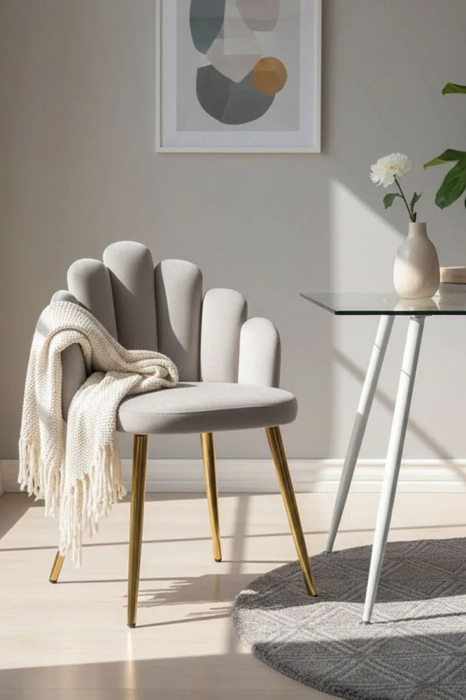 Cadeira Hand Gold Veludo - Cinza claro