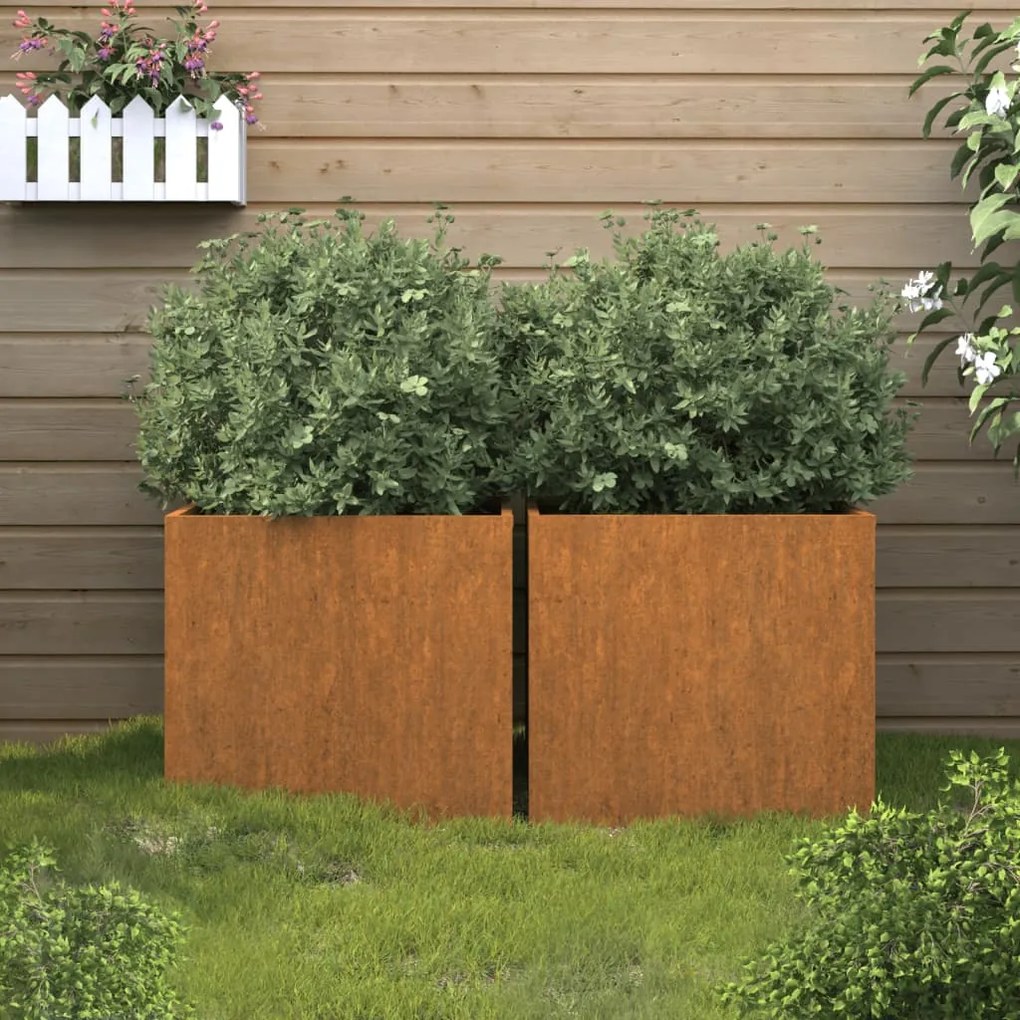 821550 vidaXL Vasos/floreiras 2 pcs 42x40x39 cm aço corten