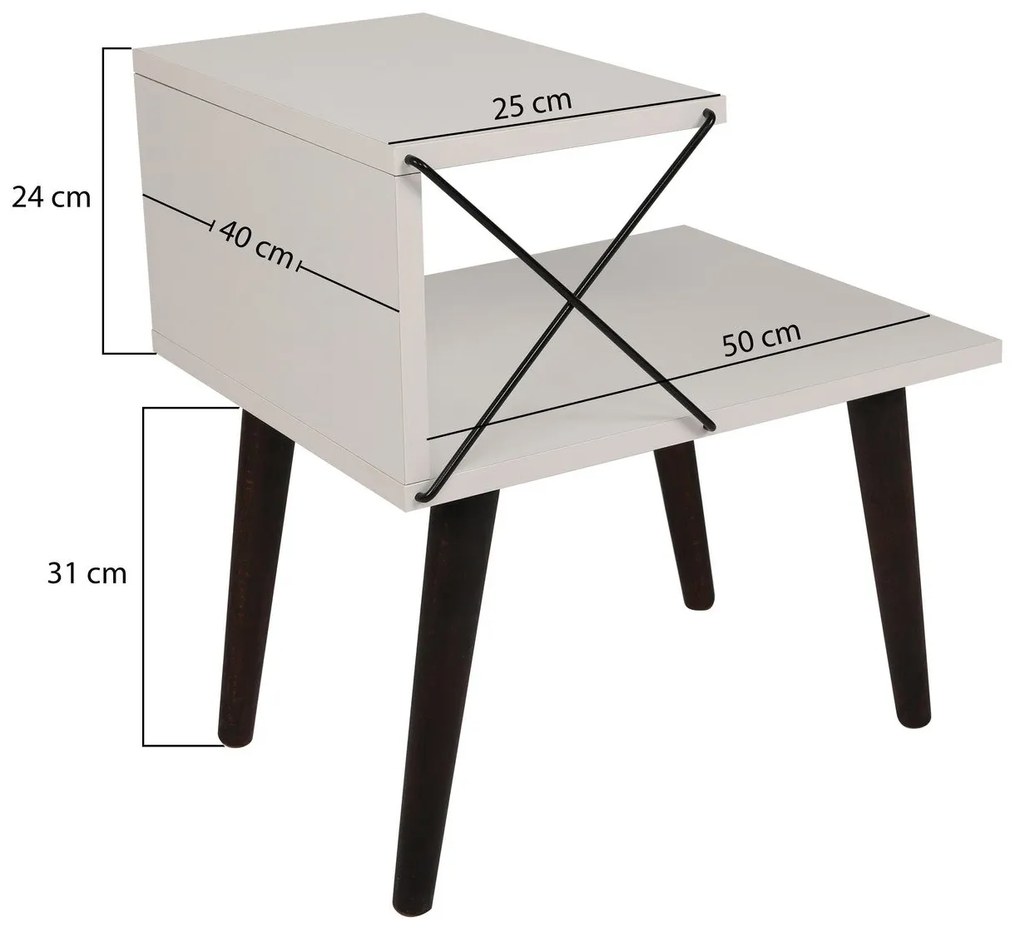 Mesinha de Cabeceira Cross – Branco – 50x55x40 cm