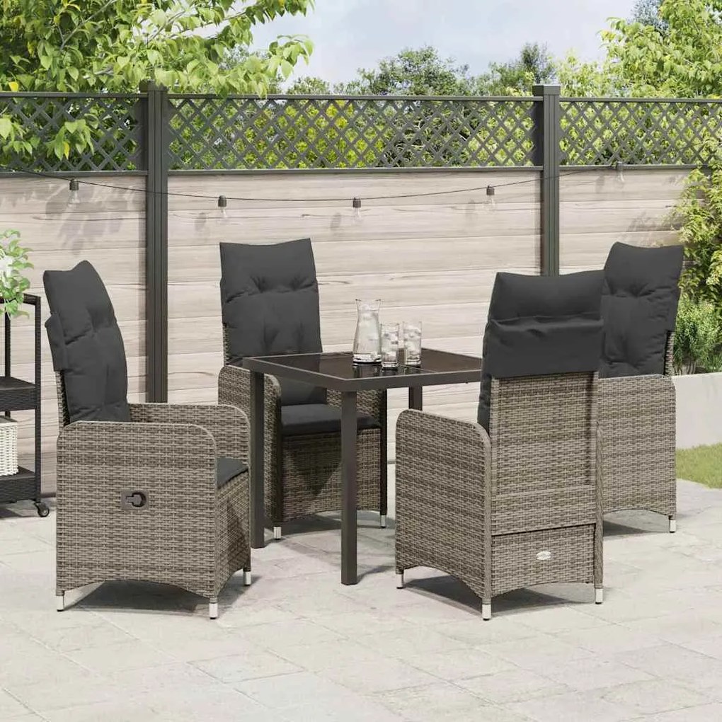 Conjunto de Jantar de Jardim 5 Peças com Almofadas Cinza Polirattan