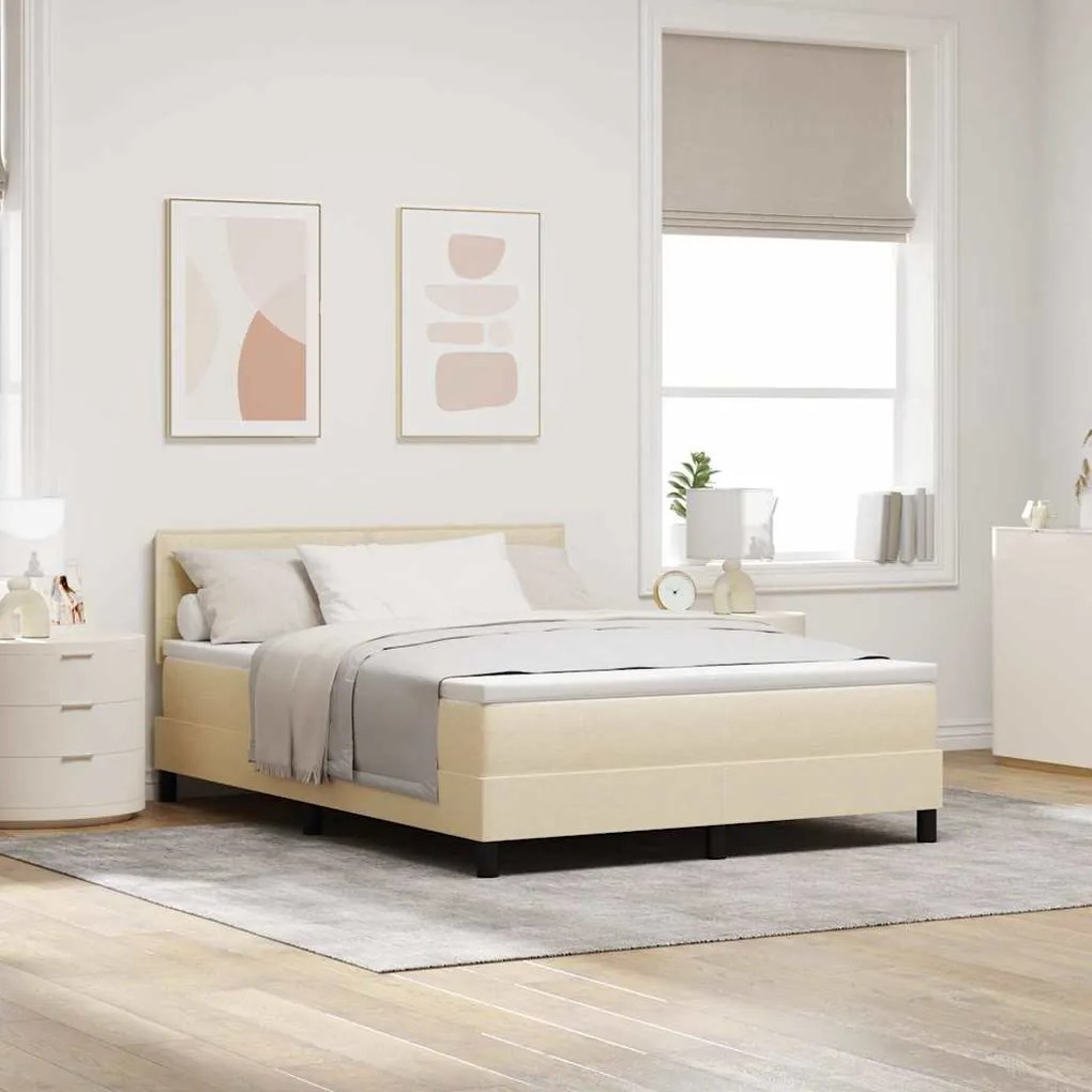 vidaXL Cama Box com Colchão &amp; LED Creme 140x200 cm Tecido