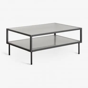Rectangular Coffee Table 90x60 Cm In Steel And Glass Paoline Negro-de-fumo - Sklum