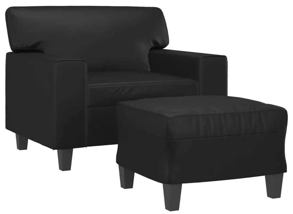 Poltrona com apoio de pés couro artificial 60 cm preto
