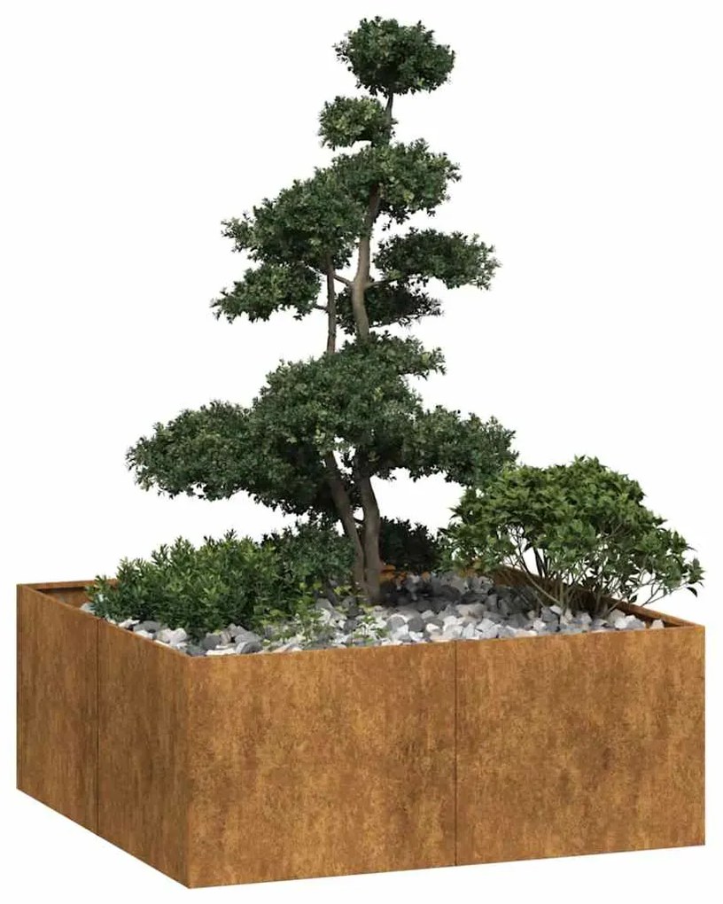 vidaXL Floreira enferrujada 100x100x40 cm aço resistente