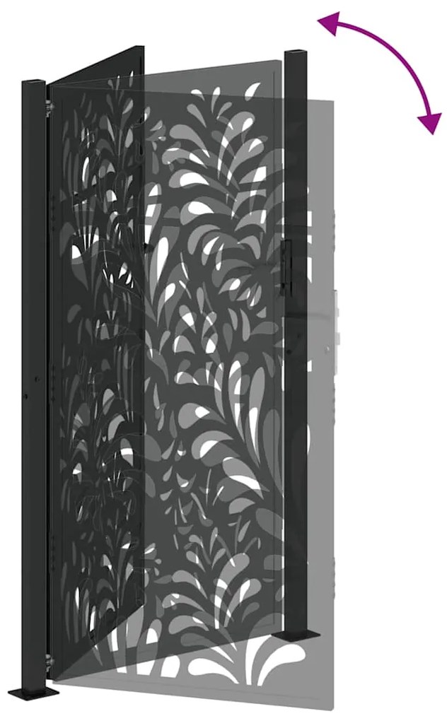 Portão de jardim 105x180 cm projeto de onda de aço preto