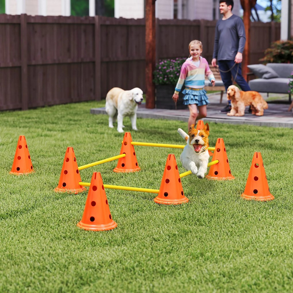 Conjunto de Agilidade para Cães Barreiras de Obstáculos para Treino de Coordenação 8 Cones 8 Barras Bolsa de Transporte Laranja