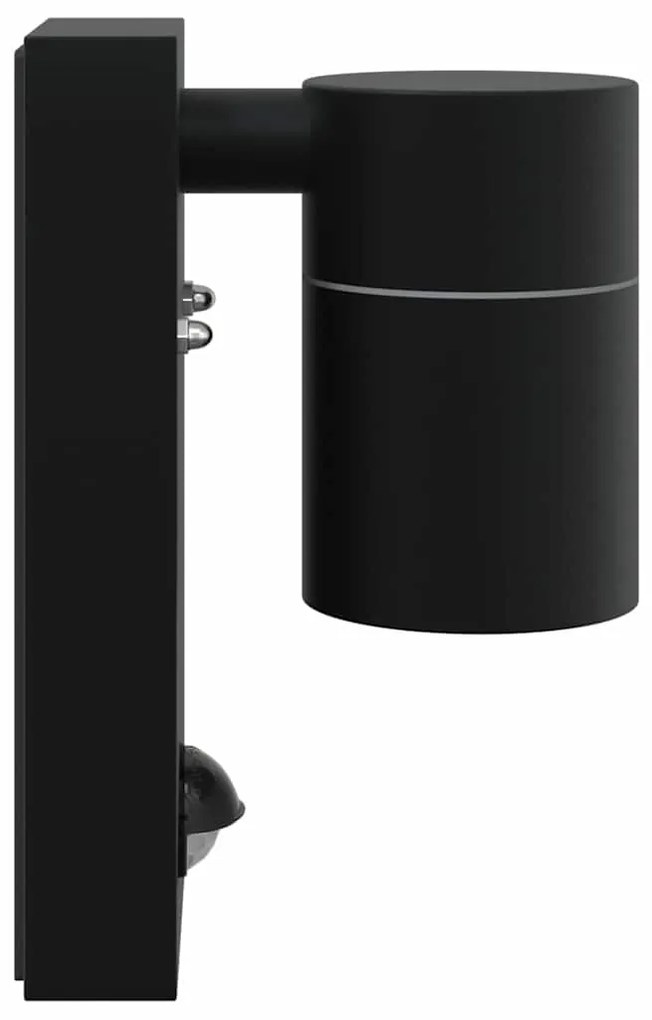 Arandelas de Parede Externas com Sensor 2 pcs Aço Inoxidável Preto IP4