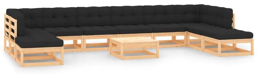 11 pcs conj. lounge jardim c/ almofadões antracite pinho maciço