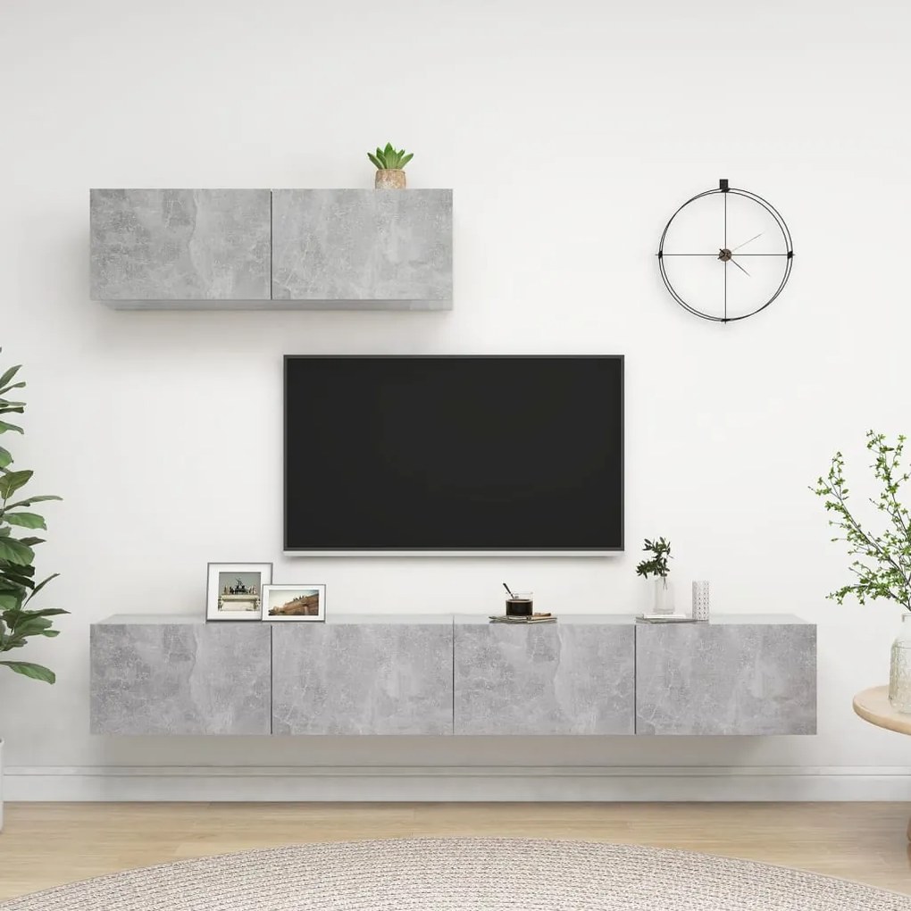 vidaXL Móveis de TV 3 pcs derivados madeira cinzento cimento