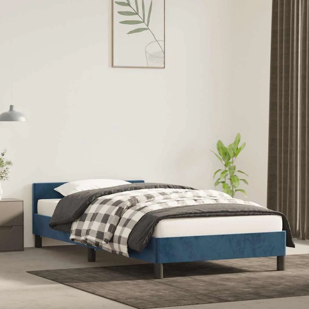 Estrutura de cama sem colchão 100x200 cm veludo azul-escuro