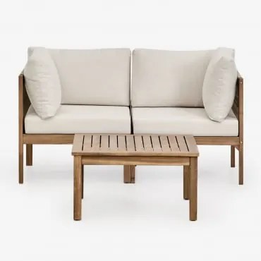Conjunto De Sala Com Sofá Modular De 2 Peças Com Apoios De Braço E Mesa De Centro Em Madeira De Acácia Branson Gardénia Branco & Castanho - Sklum