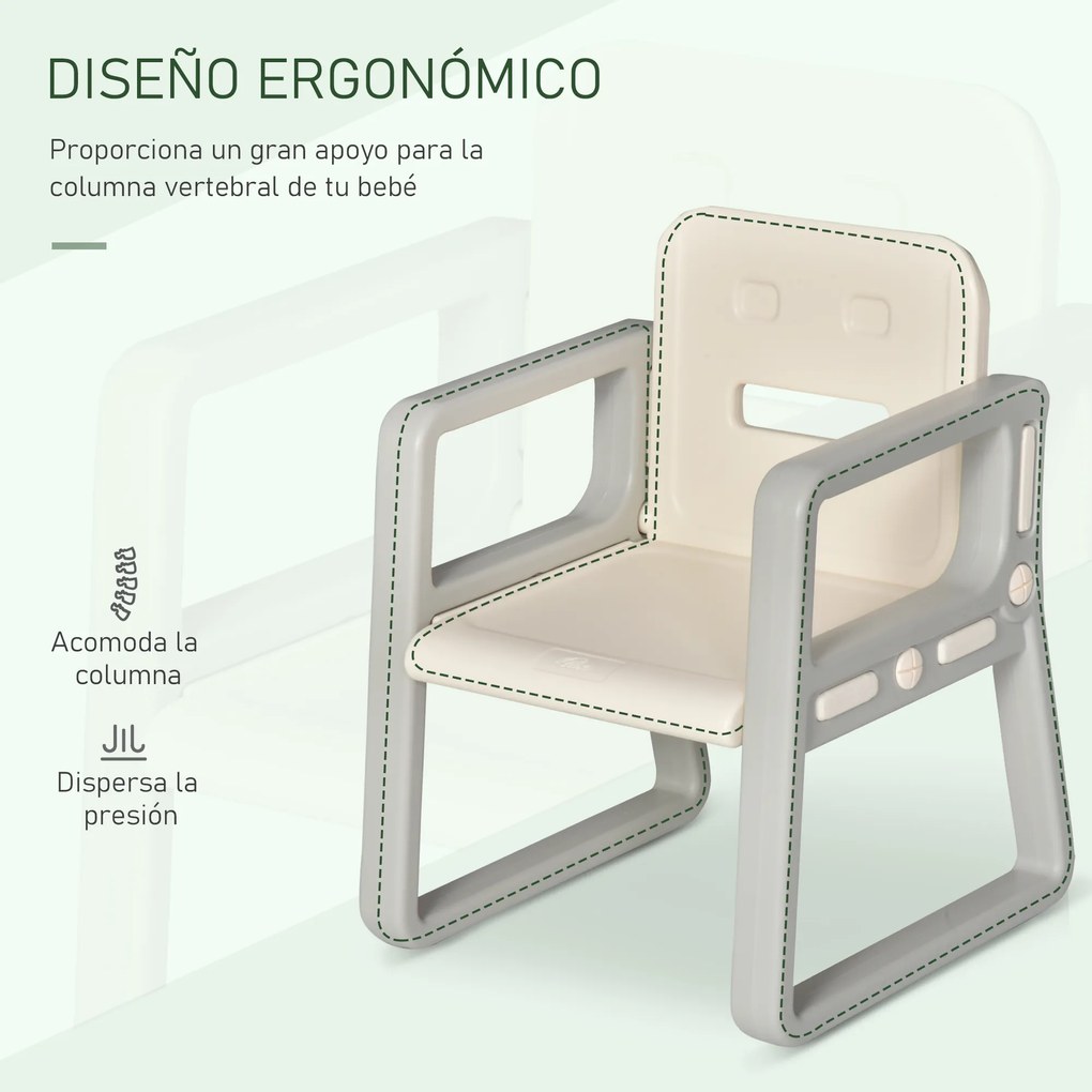 HOMCOM 2 em 1 Mesa Infantil com Quadro Negro Conjunto de Mesa Conversível e Cadeira para Crianças acima de 12 Meses com 3 Marcadores e 1 Borracha 65x48x66,7 cm Cinza e Branco