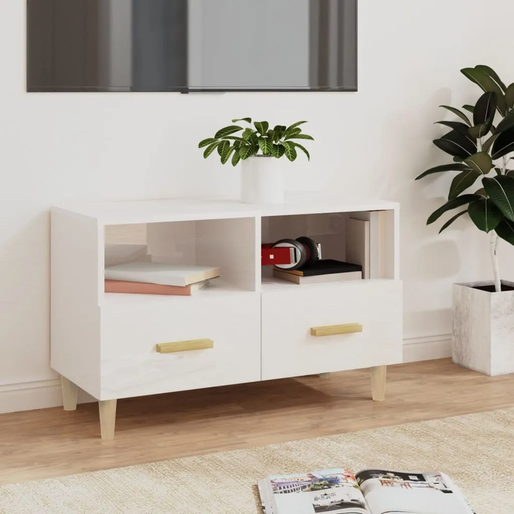 vidaXL Móvel de TV 80x36x50 cm derivados de madeira branco brilhante