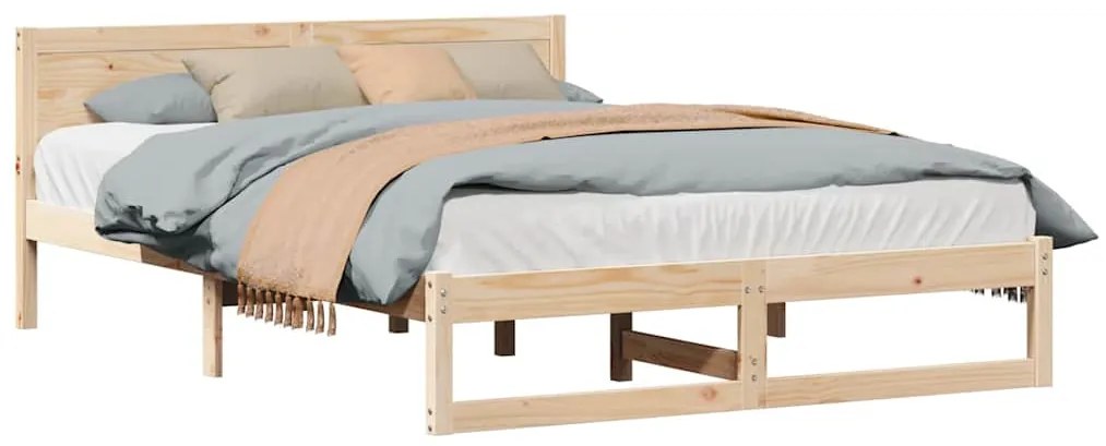 Estrutura de Cama Natural Madeira de Pinho Maciça 140 x 200 cm
