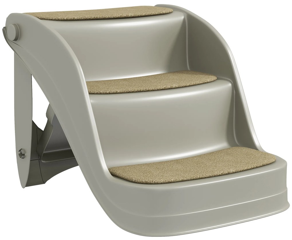PawHut Escada para Cães de 3 Degraus Dobrável Escada para Animais de Estimação com Tapetes Antiderrapantes 49x38x38 cm Cinzento | Aosom Portugal