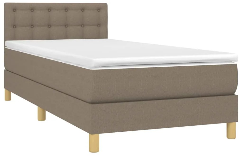 Cama box spring + colchão/LED 90x190cm tecido cinza-acastanhado