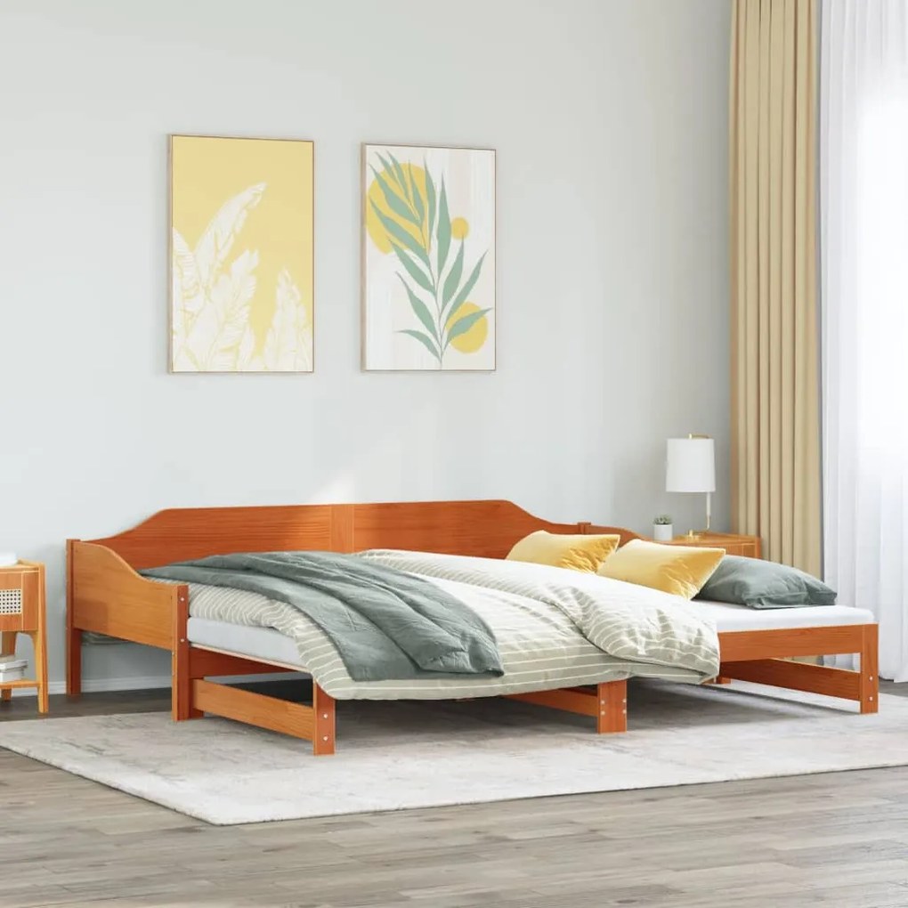 Sofá-cama com gavetão 80x200 cm madeira de pinho castanho cera