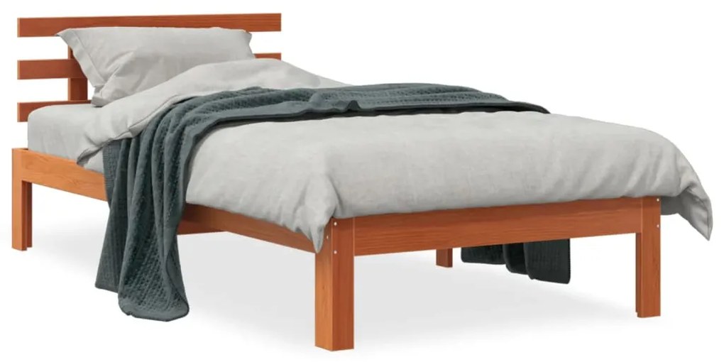 Estrutura cama c/ cabeceira 90x190 cm pinho maciço castanho-mel