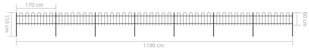 Cerca jardim com topo em aros 11,9x0,6 m aço preto